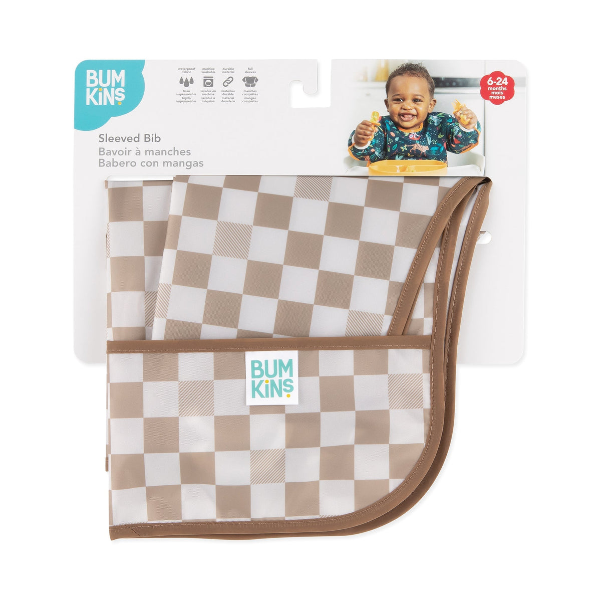 Sleeved Bib: Sand Check | Bumkins