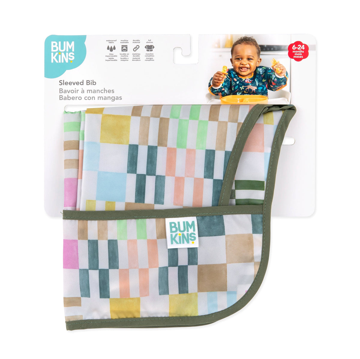 Motley Check Sleeved Bib | Waterproof, Reusable | Bumkins