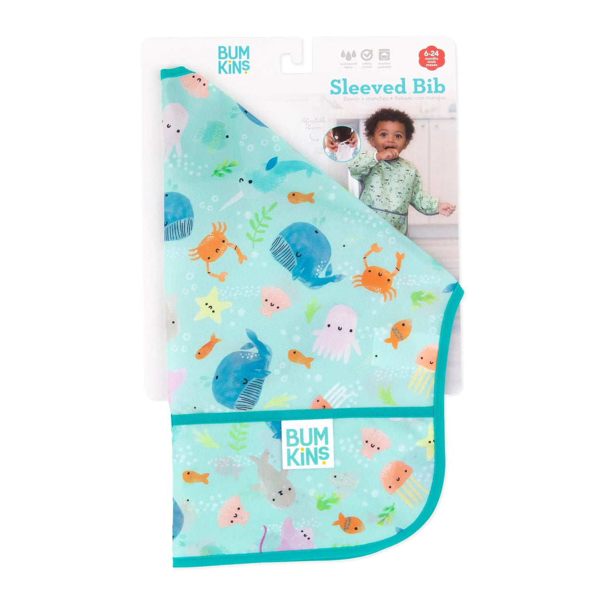 Ocean Theme Sleeved Bib For Meals At Home or On-The-Go | Bumkins