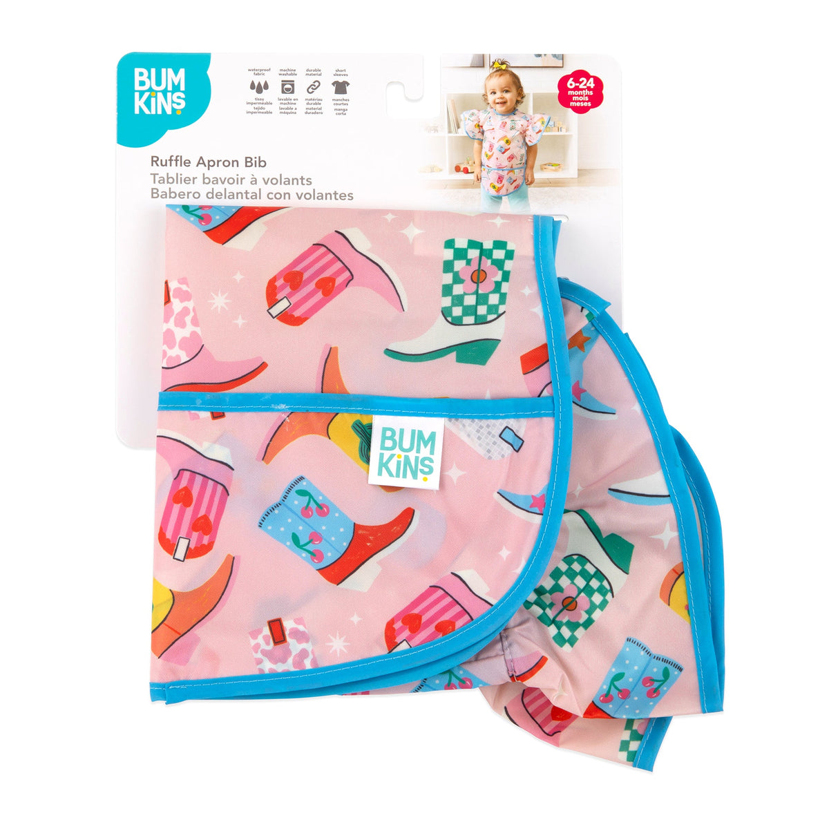 Cowgirl Boots Print Apron Bib | Stain and Odor Resistant | Bumkins