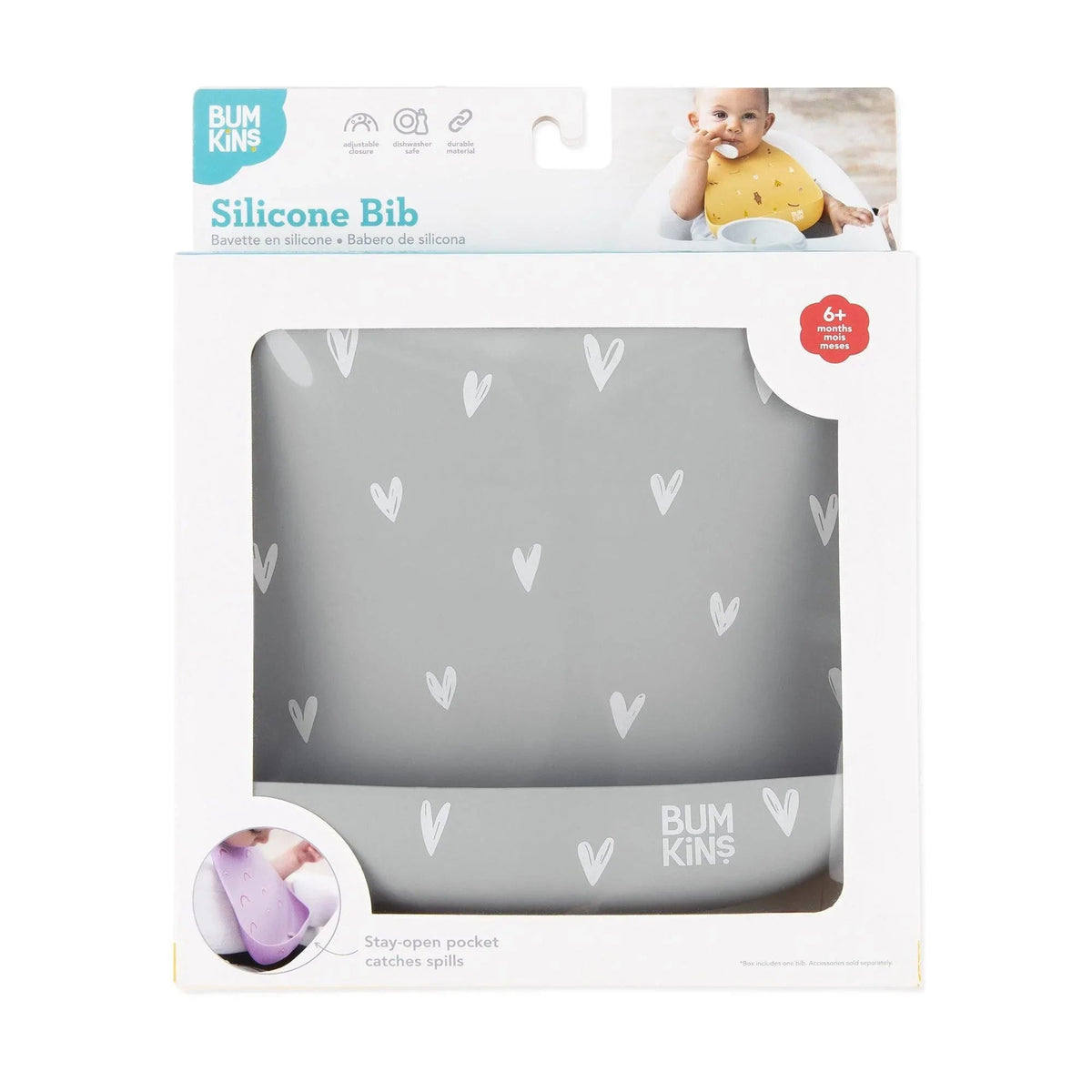 Hearts Silicone Baby Bib 6-24 mos | XOXO Collection | Bumkins