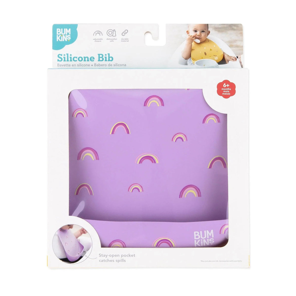 Cute Rainbow Silicone Bibs That Catch Food 6-24 mos | Bumkins