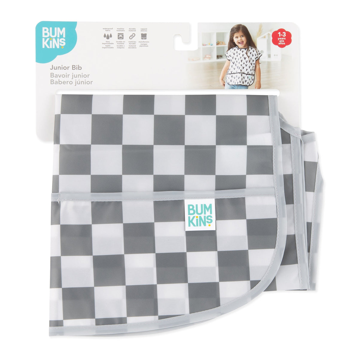 Junior Bib: Charcoal Check | Bumkins