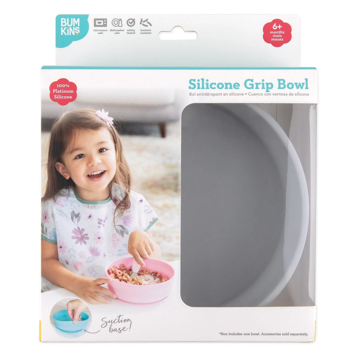 Silicone Stay-Put Suction Bowl For Toddlers in Gray | Bumkins