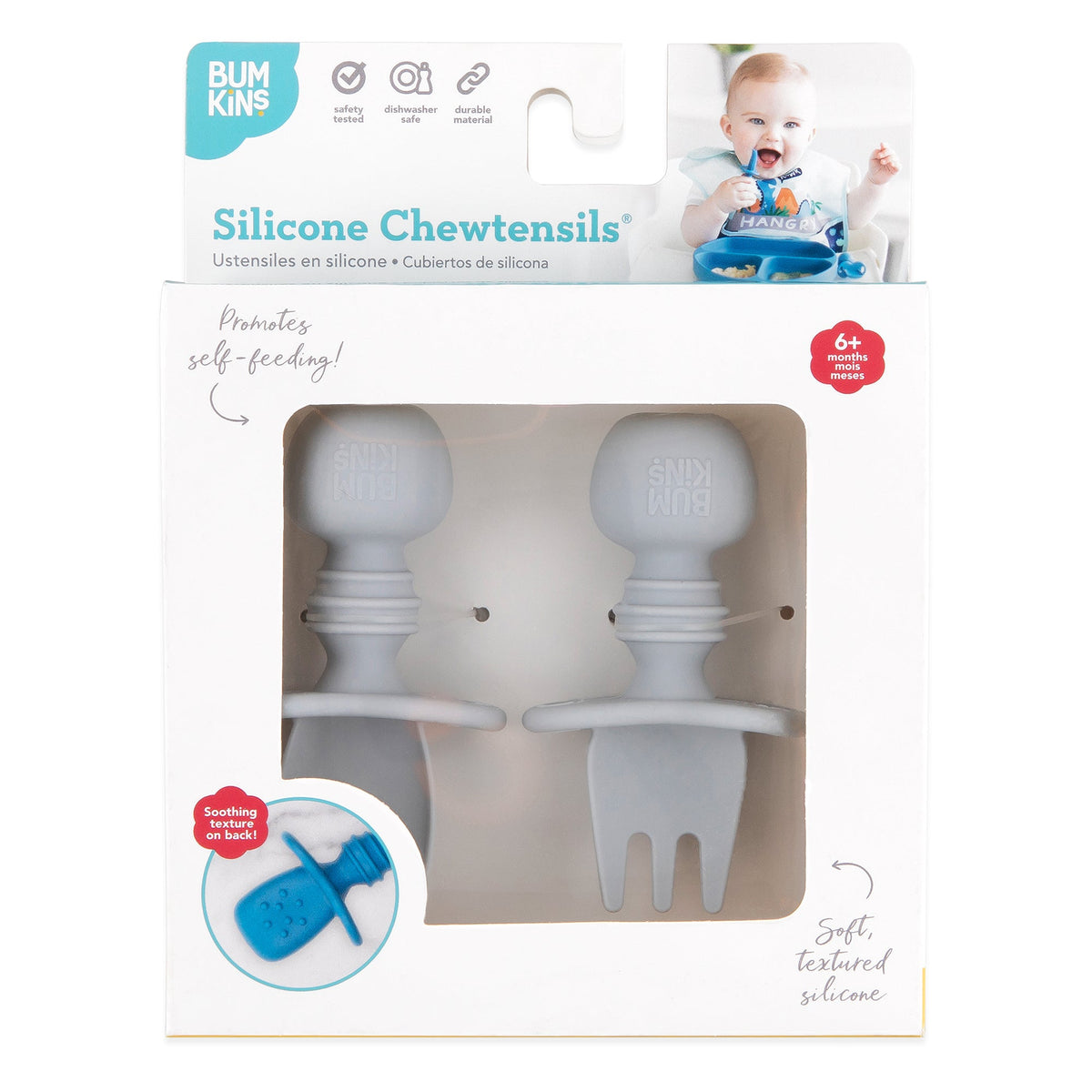 Chewtensils Silicone Baby Spoon and Fork Set – Gray Baby | Bumkins