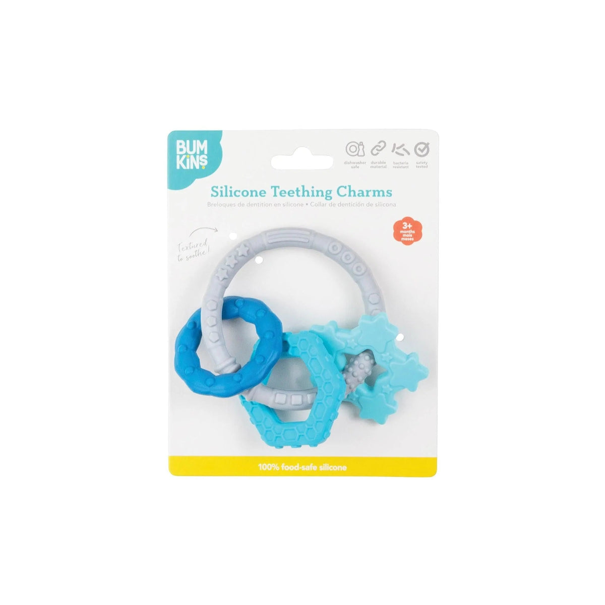 Silicone Teething Ring & Charm Set for 3 mos up, Blue Baby | Bumkins