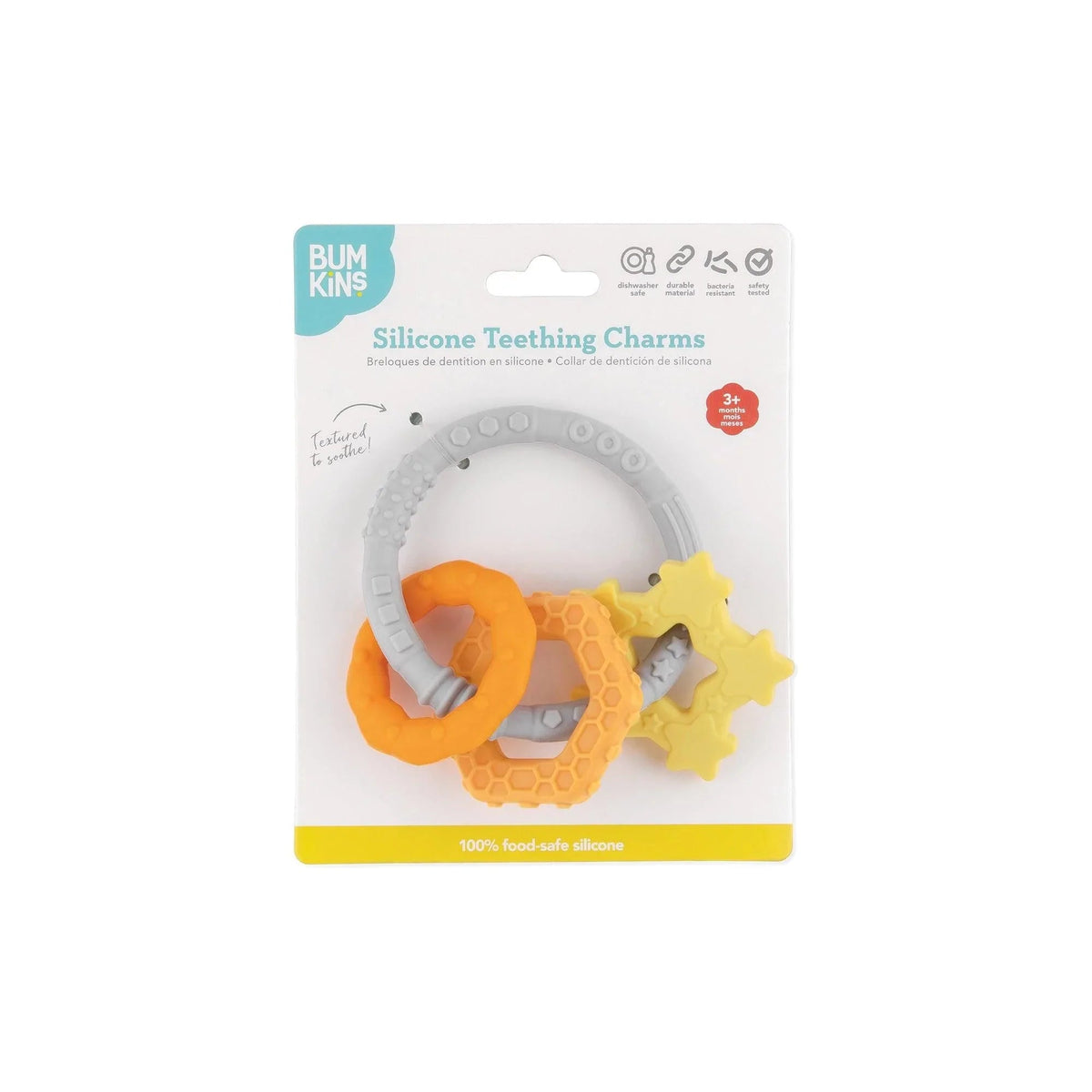 Silicone Baby Teether Ring & Orange Charms for 3 mos up Baby | Bumkins