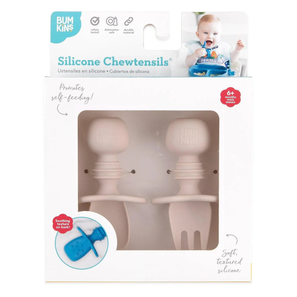 Silicone Forks and Spoons For Teething Babies in Sand | Bumkins