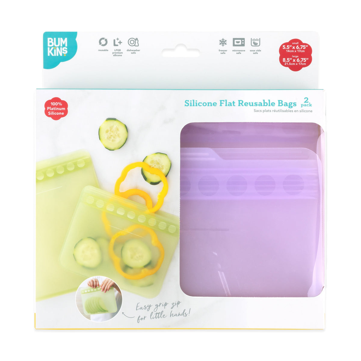 Child-Friendly Lavender Reusable Silicone Food Storage Bags | Bumkins