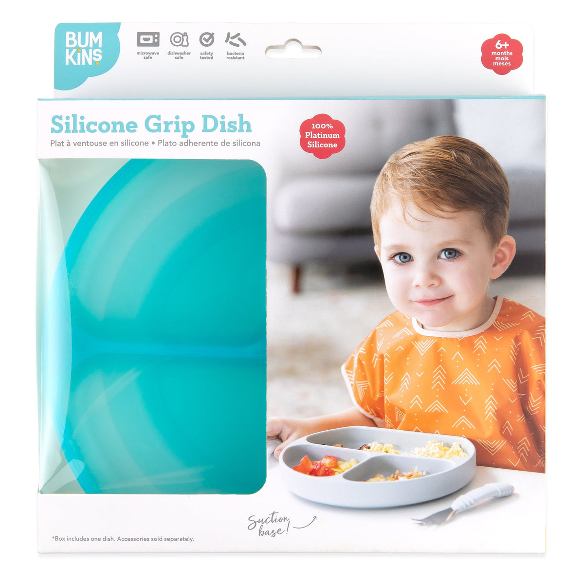 Silicone Divided Grip Dish with Suction Base - Aqua Jelly | Bumkins
