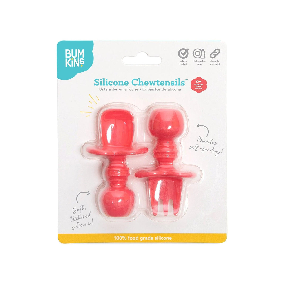 Chewtensils Silicone Baby Spoon and Fork Set – Red Baby | Bumkins