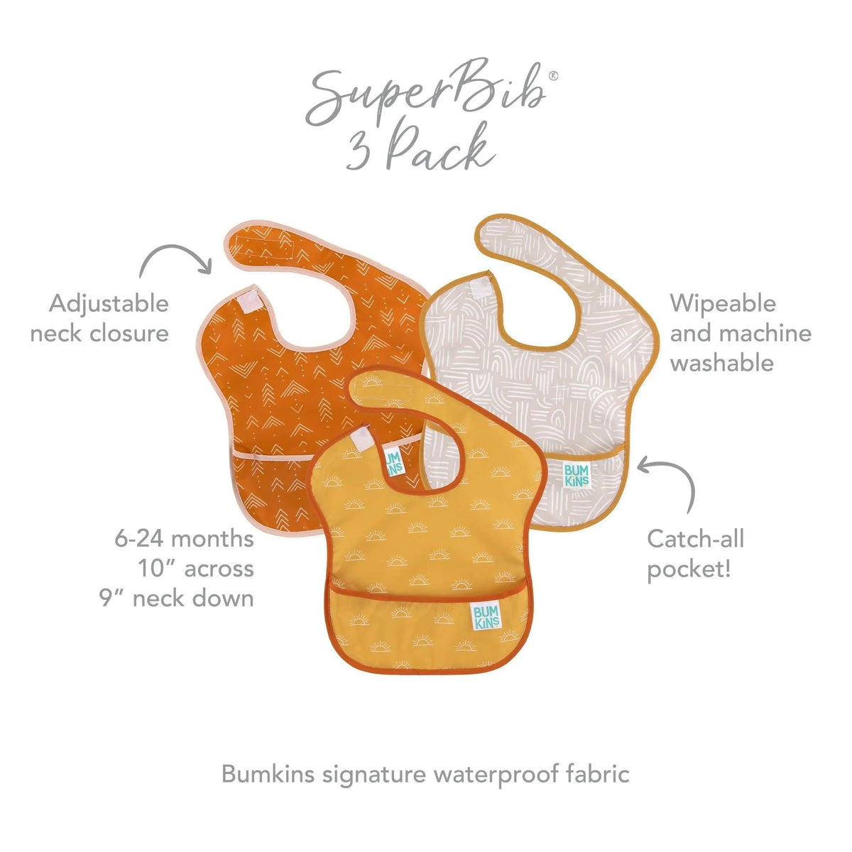 Desert Baby Boho Chic Baby Bib Set of 3 | Ages 6-24 mos | Bumkins