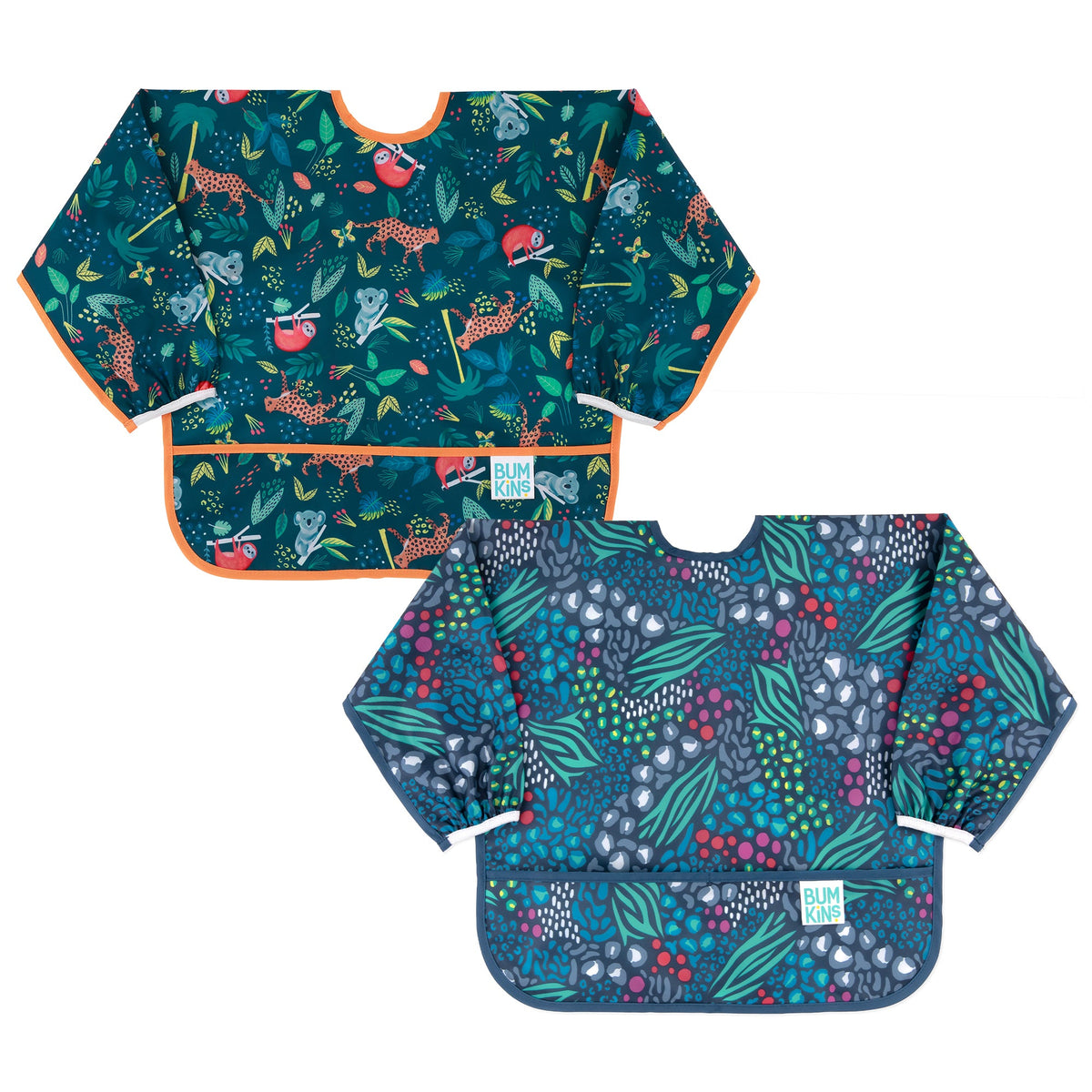 Sleeved Bib 2 Pack: Jungle and Animal Print | Bumkins