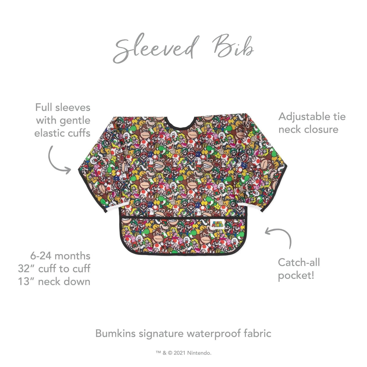 Super Mario Mashup Sleeved Bib For Growing Gamers 3-5 yrs | Bumkins