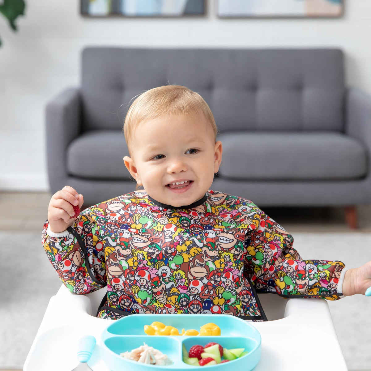 Super Mario Mashup Sleeved Bib For Growing Gamers 3-5 yrs | Bumkins