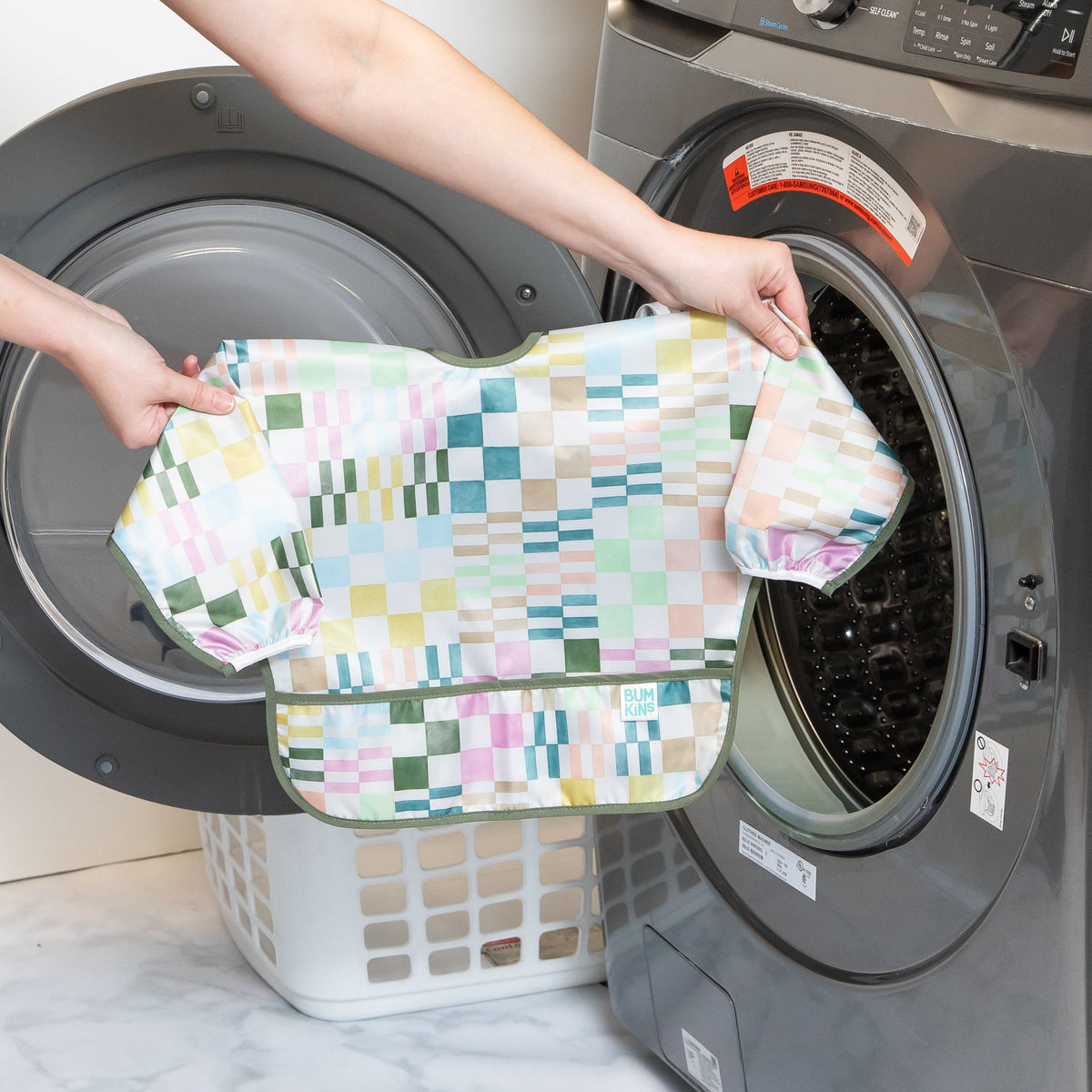 Motley Check Sleeved Bib | Waterproof, Reusable | Bumkins