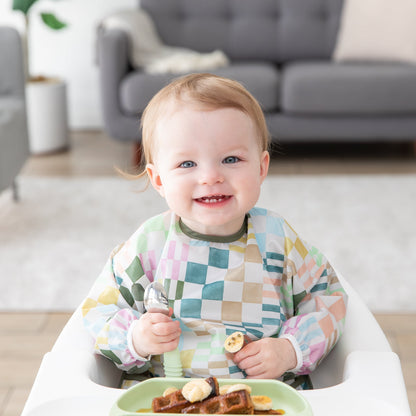 Motley Check Sleeved Bib | Waterproof, Reusable | Bumkins