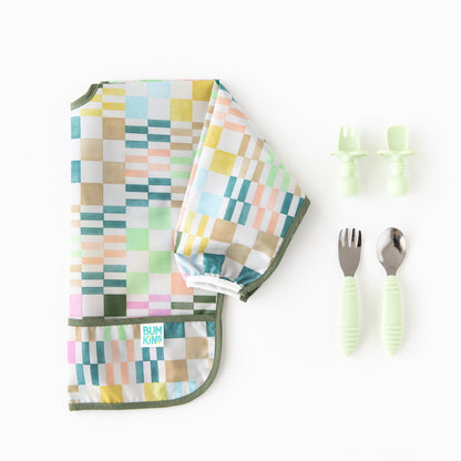 Motley Check Sleeved Bib | Waterproof, Reusable | Bumkins
