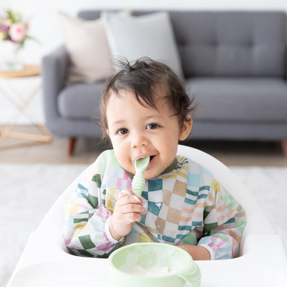 Motley Check Sleeved Bib | Waterproof, Reusable | Bumkins