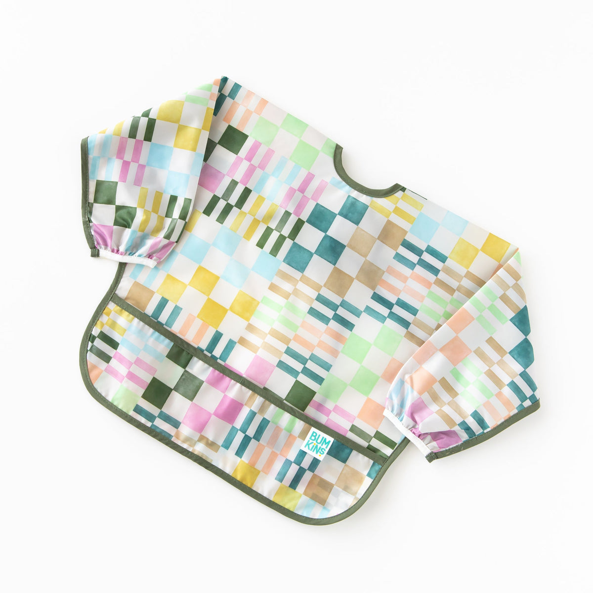 Motley Check Sleeved Bib | Waterproof, Reusable | Bumkins