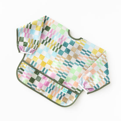 Motley Check Sleeved Bib | Waterproof, Reusable | Bumkins