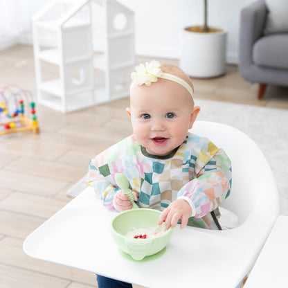 Motley Check Sleeved Bib | Waterproof, Reusable | Bumkins