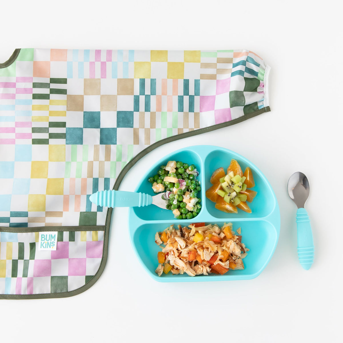 Motley Check Sleeved Bib | Waterproof, Reusable | Bumkins
