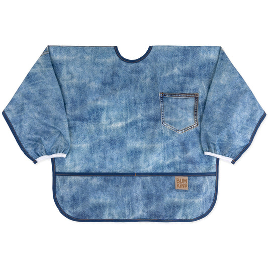 Denim Print Sleeved Bib, Machine Washable, Lightweight | Bumkins