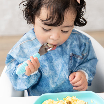 Denim Print Sleeved Bib, Machine Washable, Lightweight | Bumkins