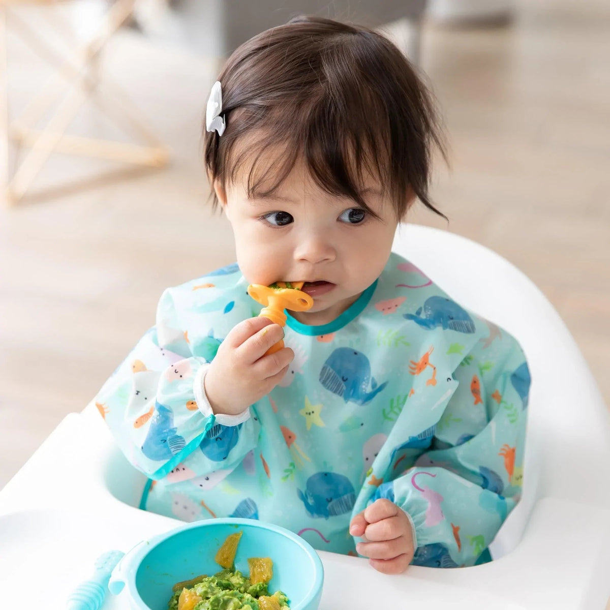 Ocean Theme Sleeved Bib For Meals At Home or On-The-Go | Bumkins