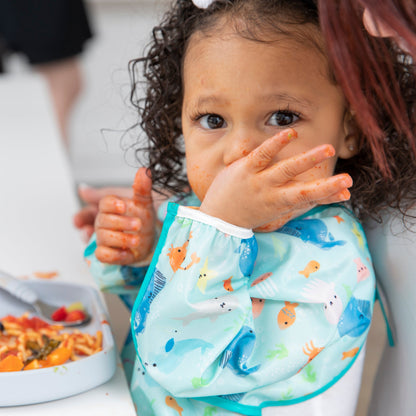 Ocean Theme Sleeved Bib For Meals At Home or On-The-Go | Bumkins