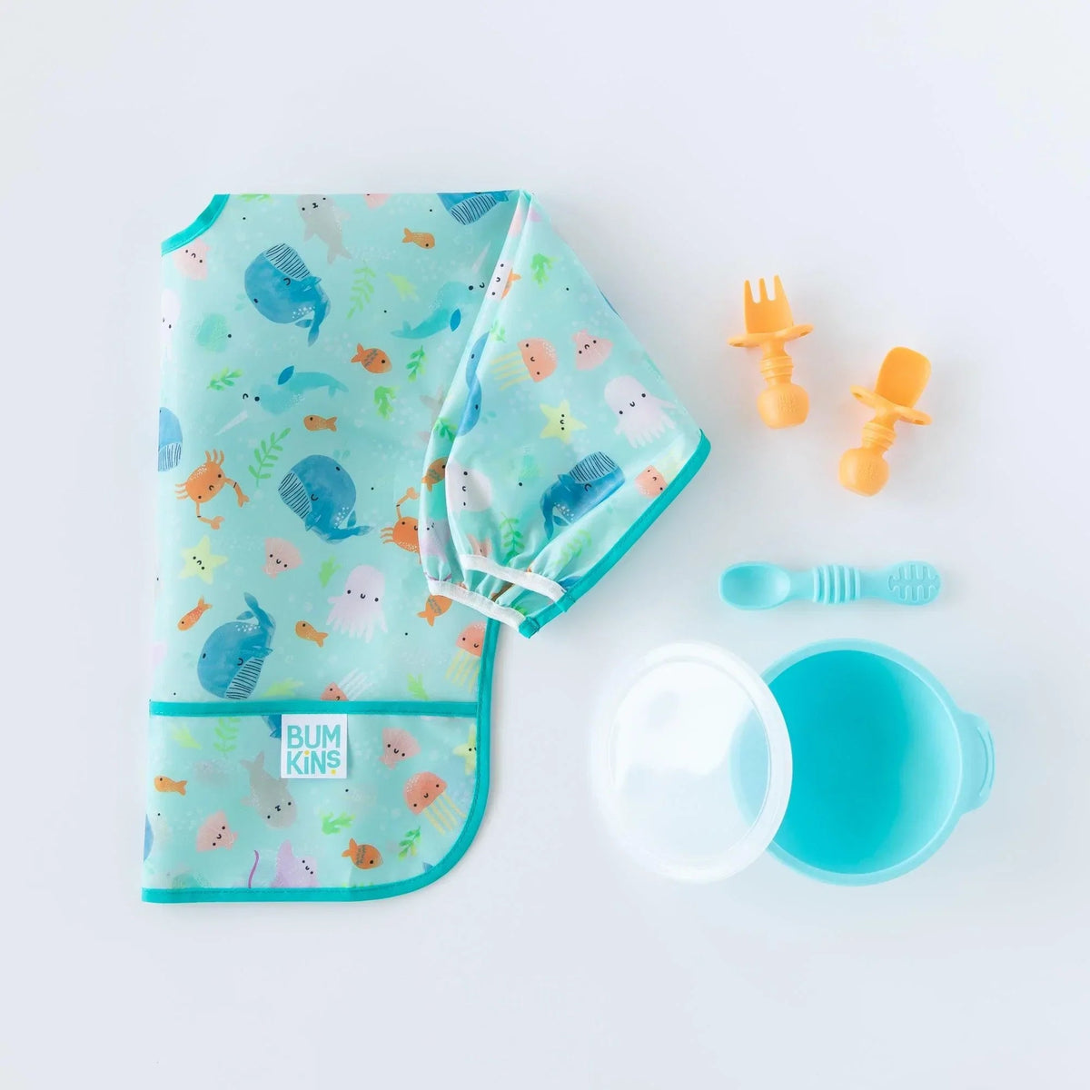 Ocean Theme Sleeved Bib For Meals At Home or On-The-Go | Bumkins