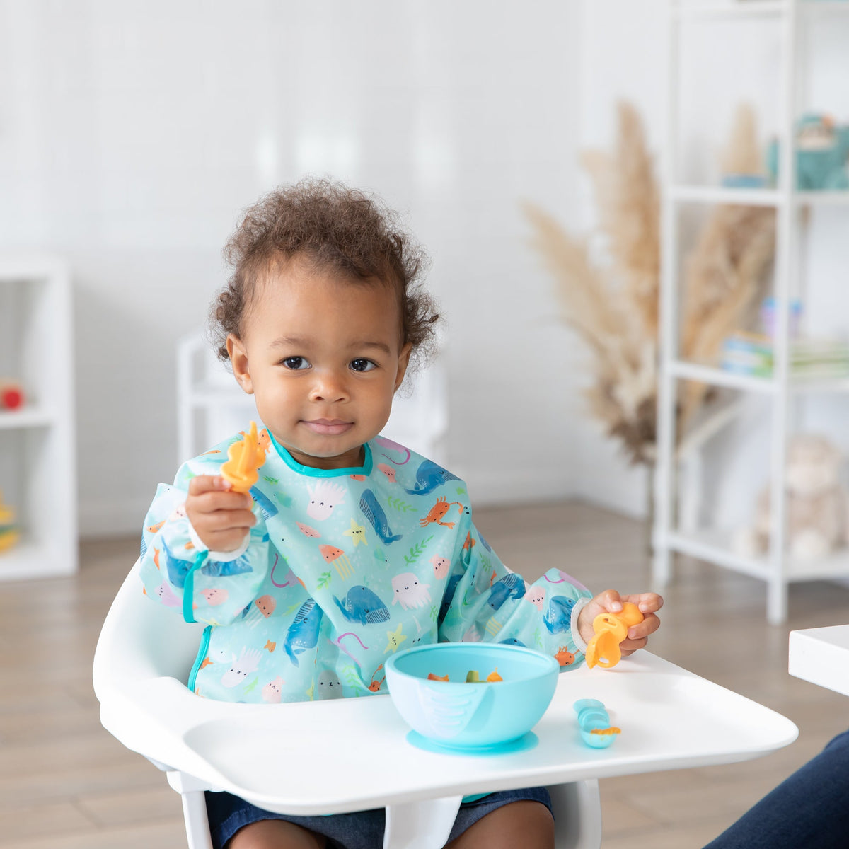 Ocean Theme Sleeved Bib For Meals At Home or On-The-Go | Bumkins