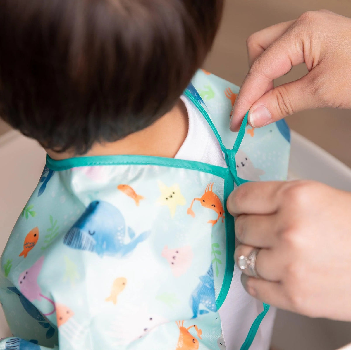 Ocean Theme Sleeved Bib For Meals At Home or On-The-Go | Bumkins