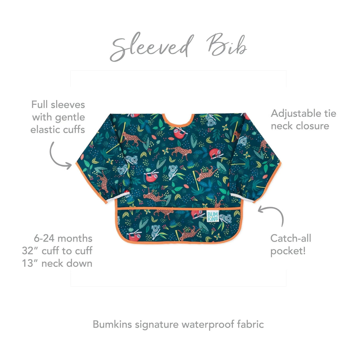Baby Bibs with Sleeves + Cute Jungle Animals! 6 to 24 mos | Bumkins
