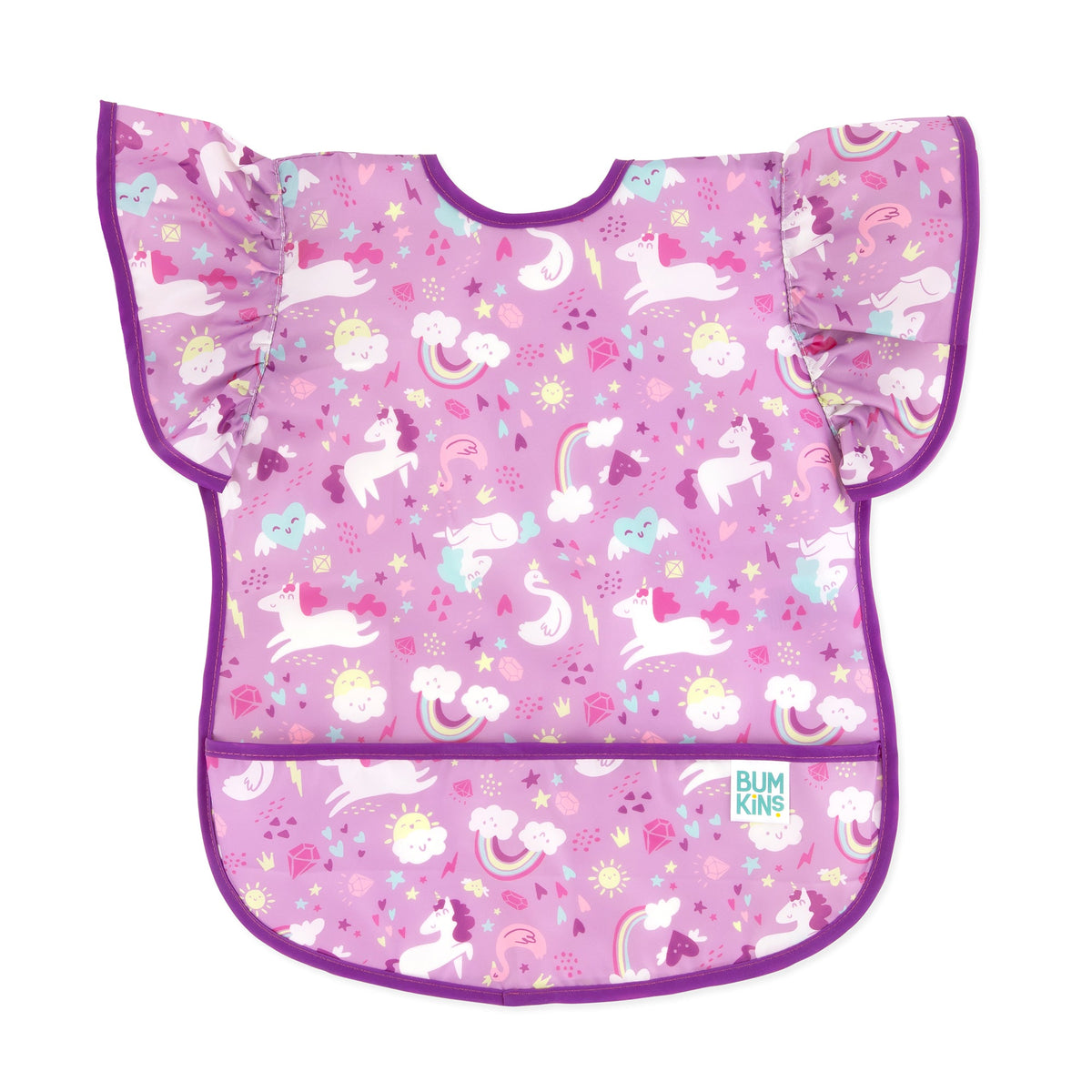 Ruffle Apron Bib: Unicorns | Waterproof, Machine Washable | Bumkins