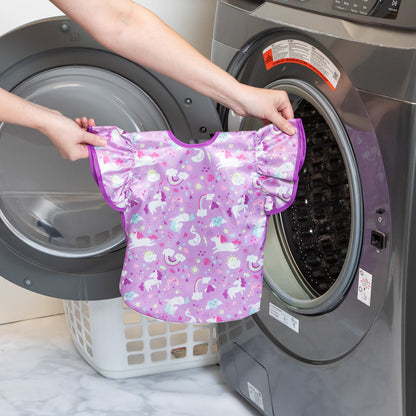 Ruffle Apron Bib: Unicorns | Waterproof, Machine Washable | Bumkins