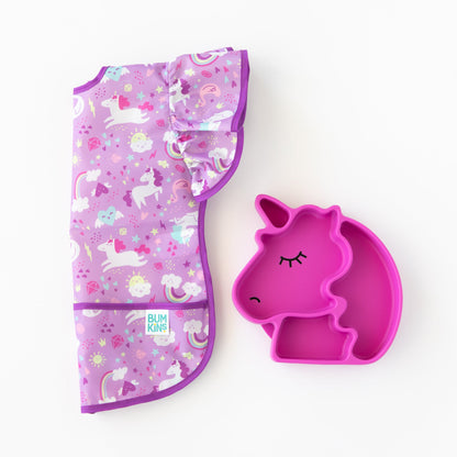 Ruffle Apron Bib: Unicorns | Waterproof, Machine Washable | Bumkins
