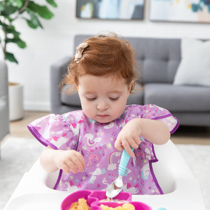 Ruffle Apron Bib: Unicorns | Waterproof, Machine Washable | Bumkins
