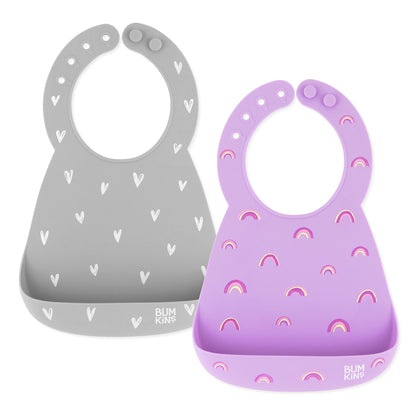 Silicone Bib 2 Pack: Hearts and Rainbows | Bumkins