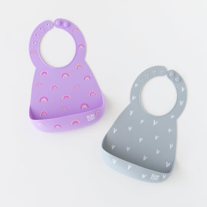 Silicone Bib 2 Pack: Hearts and Rainbows | Bumkins
