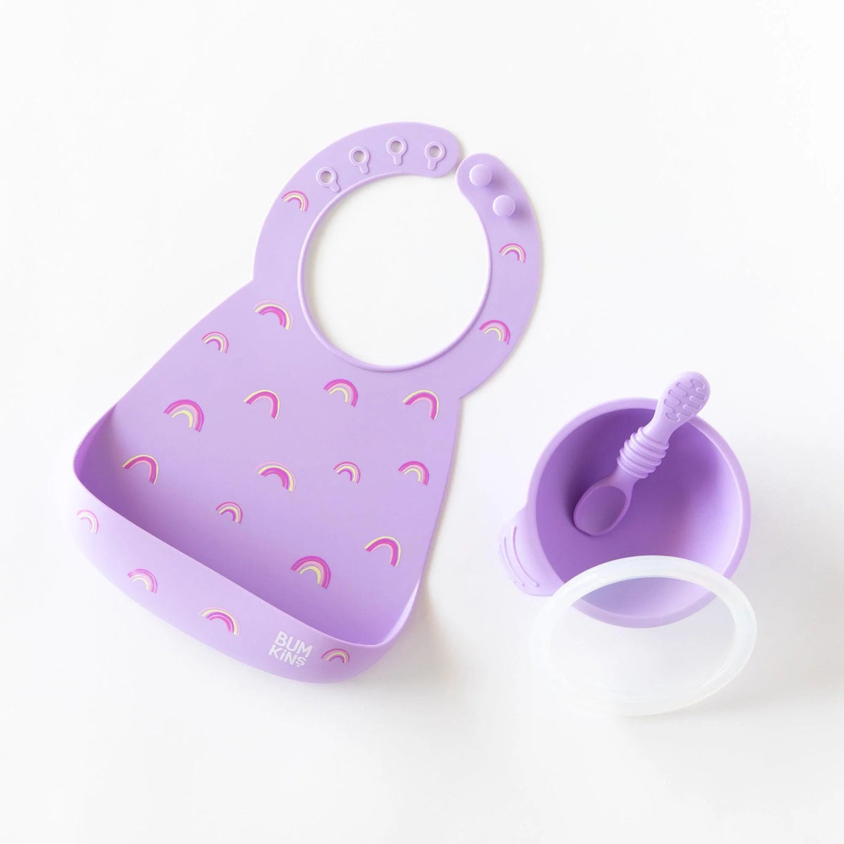 Cute Rainbow Silicone Bibs That Catch Food 6-24 mos | Bumkins