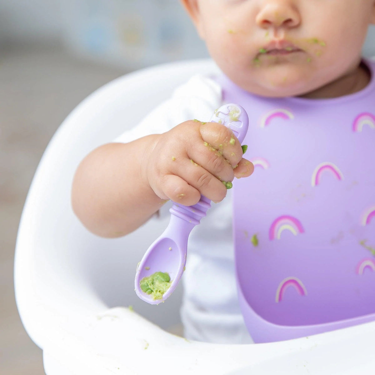 Cute Rainbow Silicone Bibs That Catch Food 6-24 mos | Bumkins