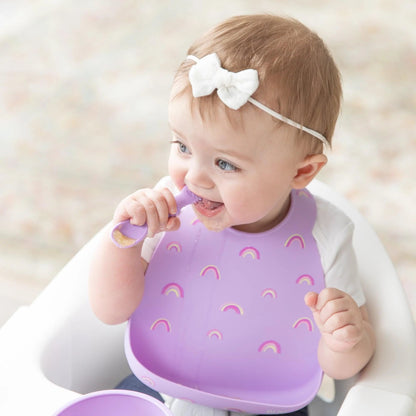 Cute Rainbow Silicone Bibs That Catch Food 6-24 mos | Bumkins