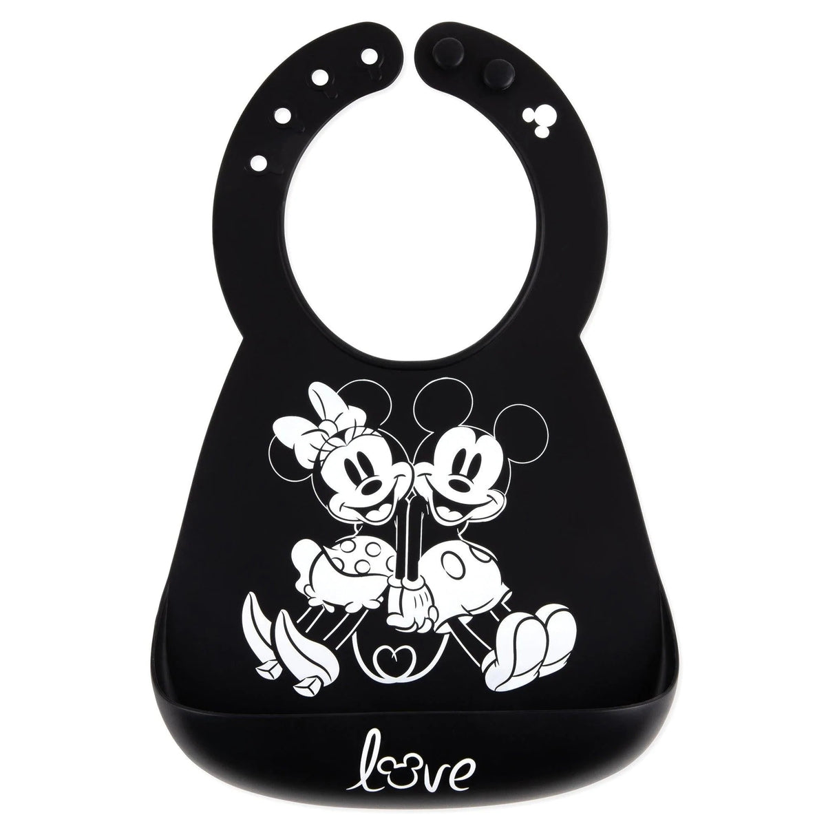 Mickey and Minnie Love Print B+W Silicone Bib For 6-24 Mos | Bumkins