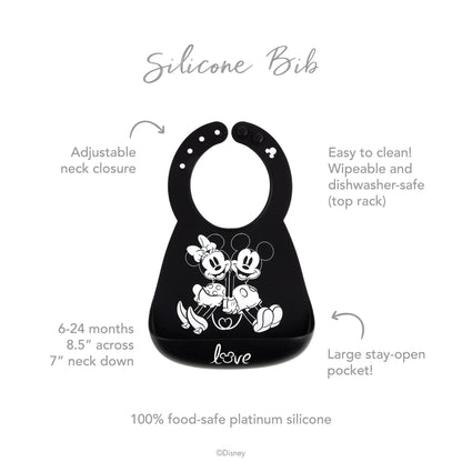 Mickey and Minnie Love Print B+W Silicone Bib For 6-24 Mos | Bumkins