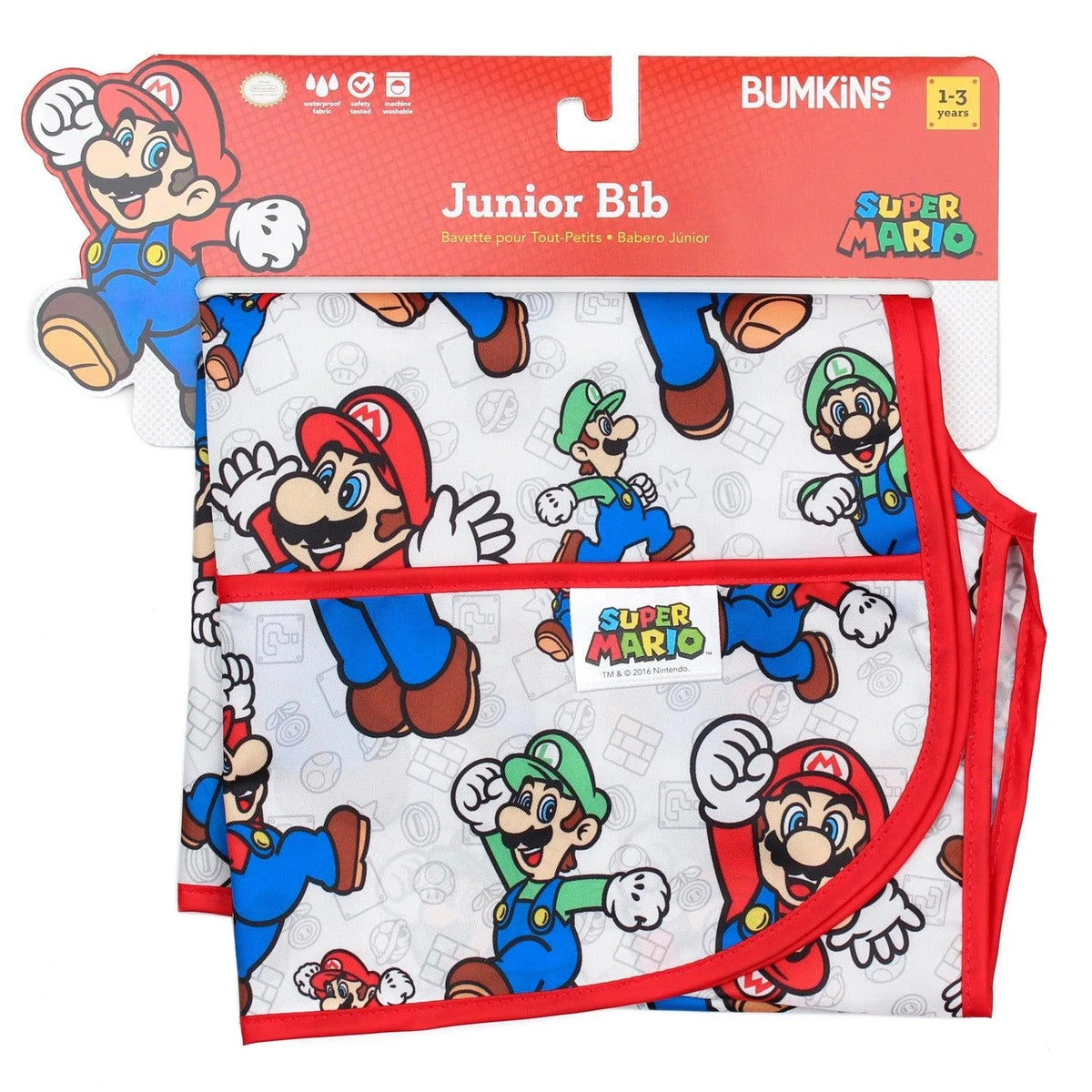 Super Mario & Luigi Short Sleeve Junior Bib for Baby & Toddler | Nintendo Baby | Bumkins