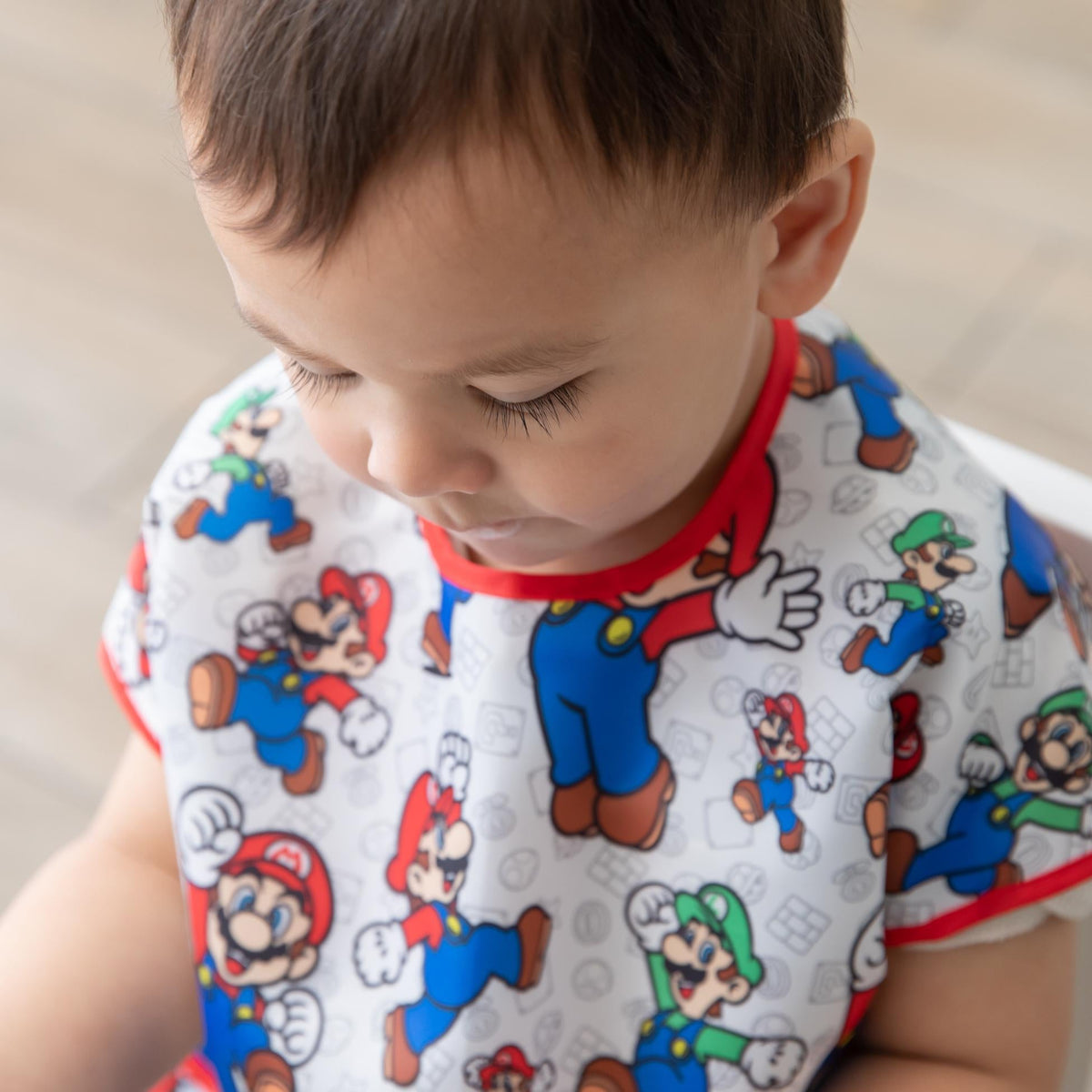 Super Mario & Luigi Short Sleeve Junior Bib for Baby & Toddler | Nintendo Baby | Bumkins