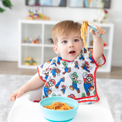 Super Mario & Luigi Short Sleeve Junior Bib for Baby & Toddler | Nintendo Baby | Bumkins