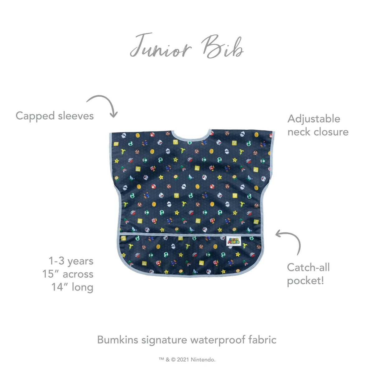 Short Sleeved Bib Ft. Waterproof Super Mario Fabric | Bumkins